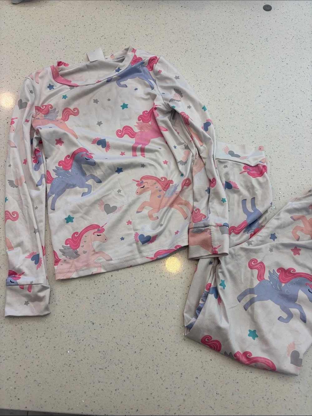 SHEIN Girls Unicorn Print Long Sleeve Pajama Set - Pink, Purple, Blue